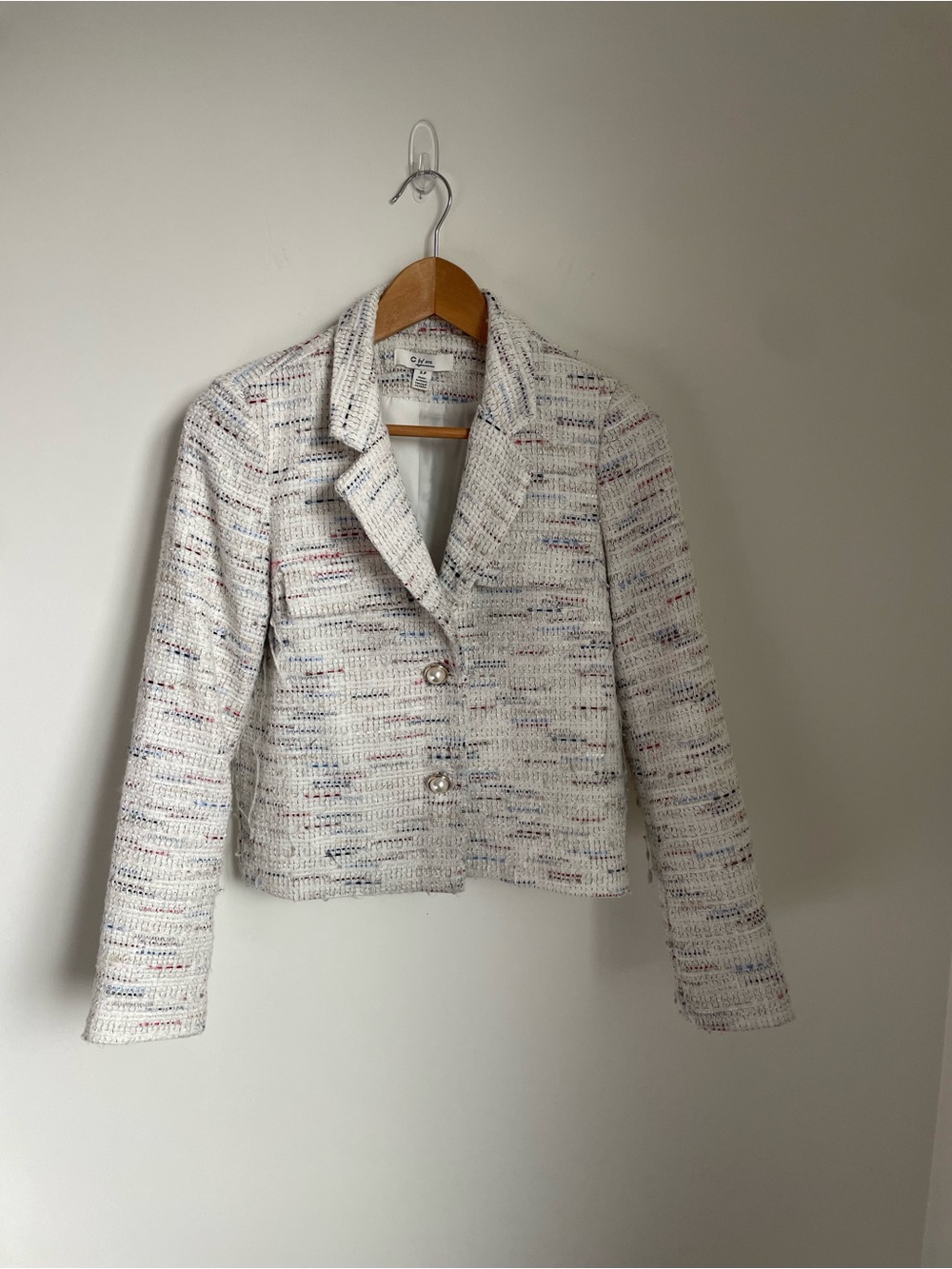 Talbots White Tweed Cropped Blazer with Multi-Color Fleck